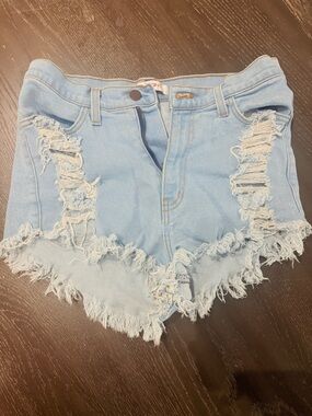 Vibrant Light Blue Denim Shorts with Contrast Stitching